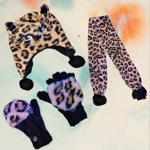 Leopard Print Kids Hat and Gloves Set